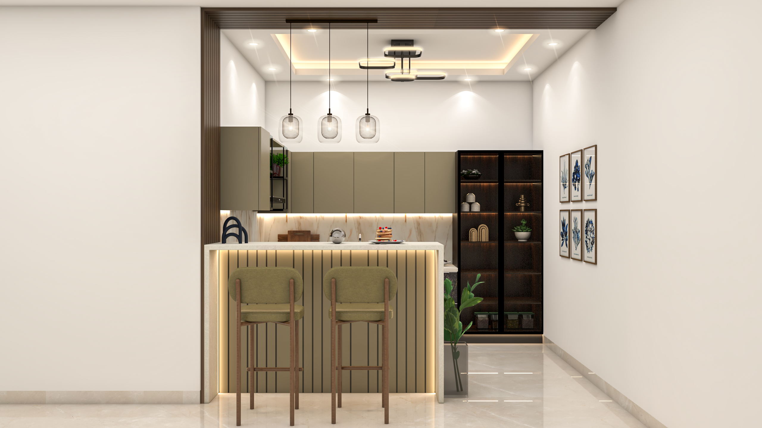 Grey L Shaped Kitchen with Breakfast Bar