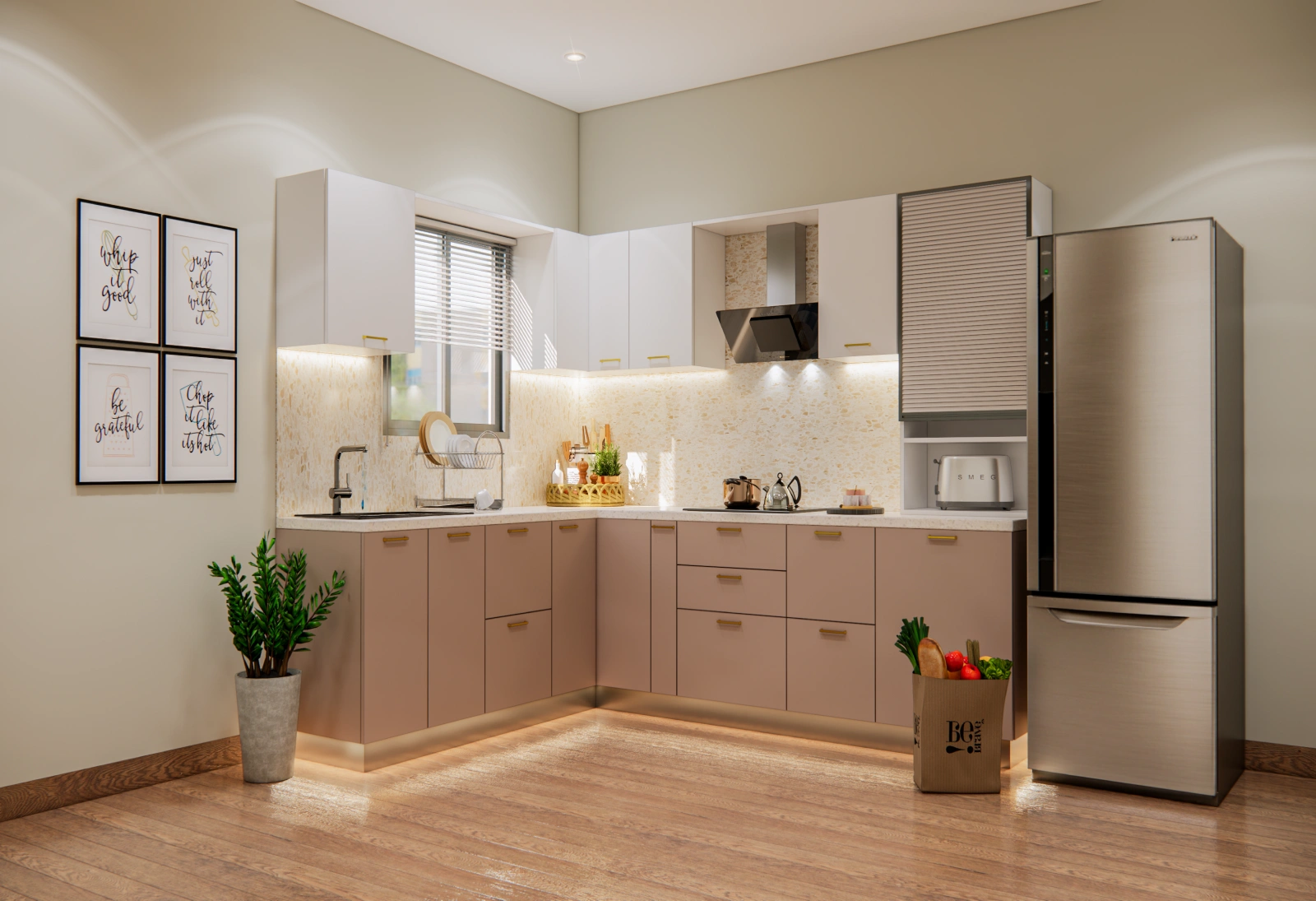 Beige L Shaped Kitchen