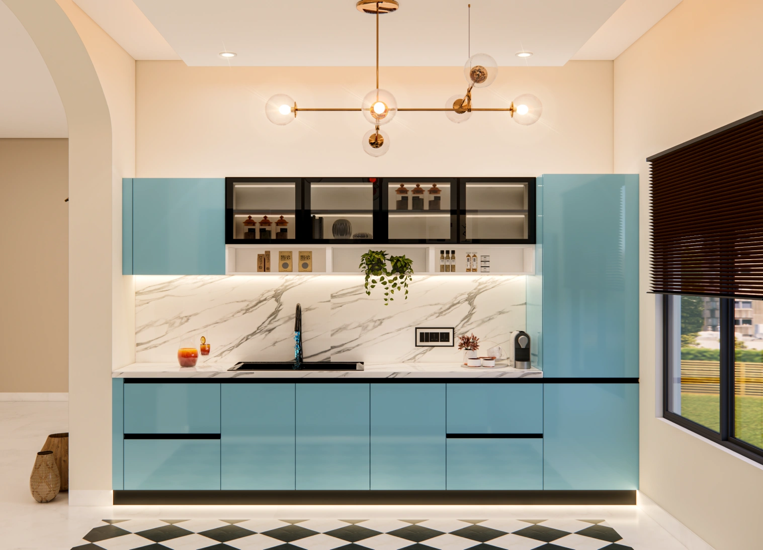 Blue Kitchen Interior
