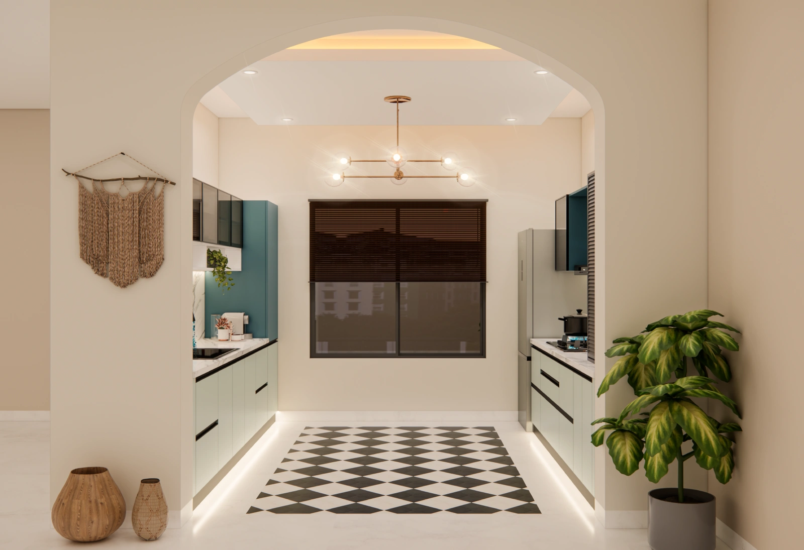 Pale Blue Parallel Kitchen
