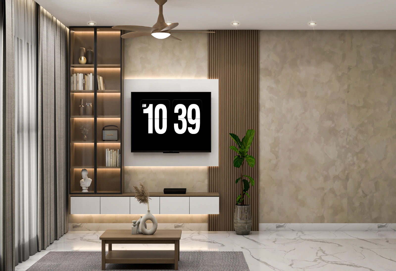 TV Unit with shelves- Brown